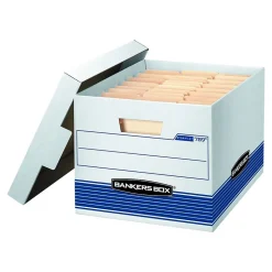 Bankers Box Stor/Fileâ„¢ Medium-Duty FastFold File Storage Boxes, Lift-Off Lid, Letter/Legal Size, White/Blue, 12/Carton (00789)