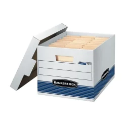 Bankers Box Stor/Fileâ„¢ Medium-Duty FastFold File Storage Boxes, Lift-Off Lid, Letter/Legal Size, White/Blue, 4/Carton (0078907)