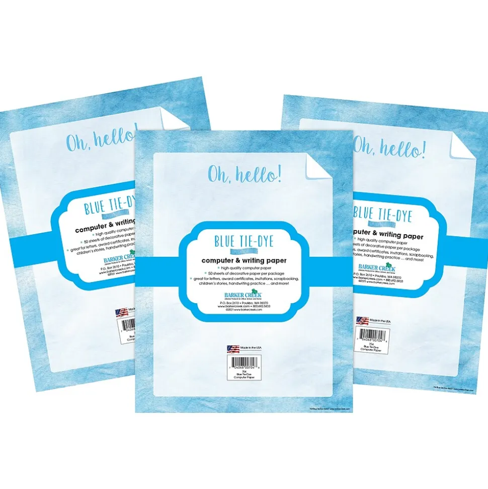 Barker Creek 8.5" x 11" Tie-Dye Blue Computer Paper Pack, 150 Sheets/Set (4341)