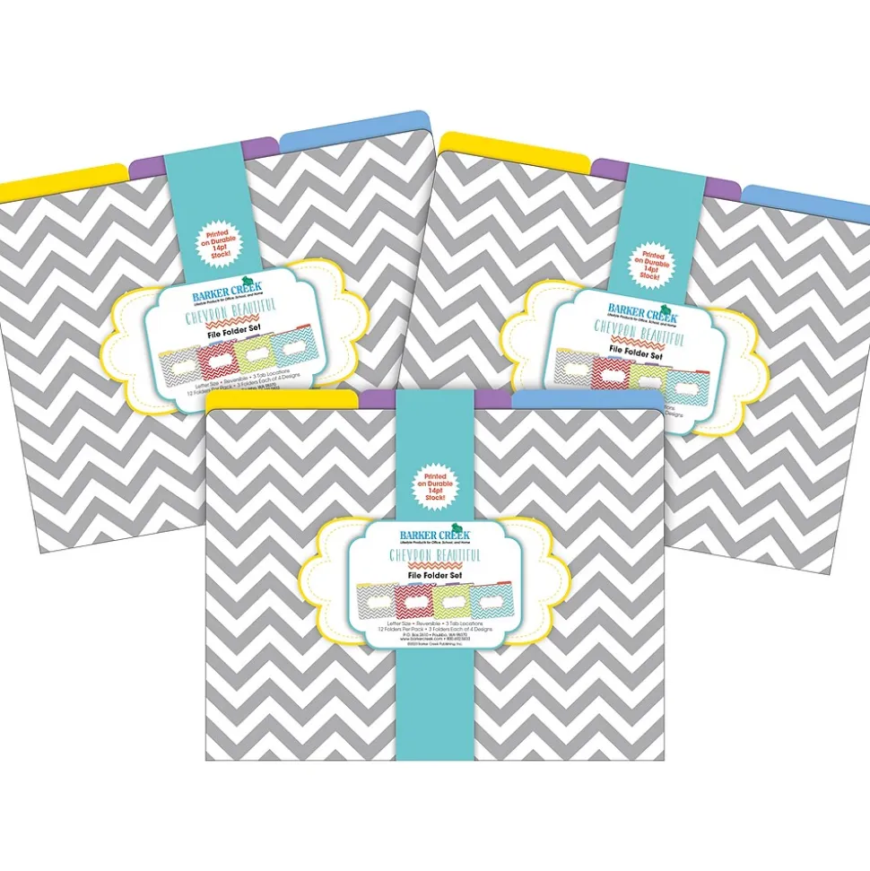 Barker Creek Beautiful Chevron File Folder, 1/3-Cut Tab, Letter Size, Assorted, 36/Set (4395)