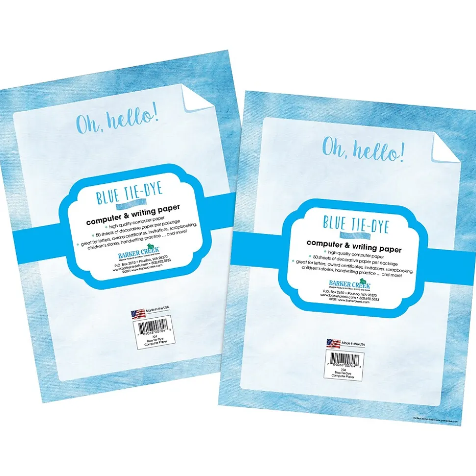 Barker Creek Blue Tie-Dye Computer Paper Pack, 100 Sheets/Set (4337)