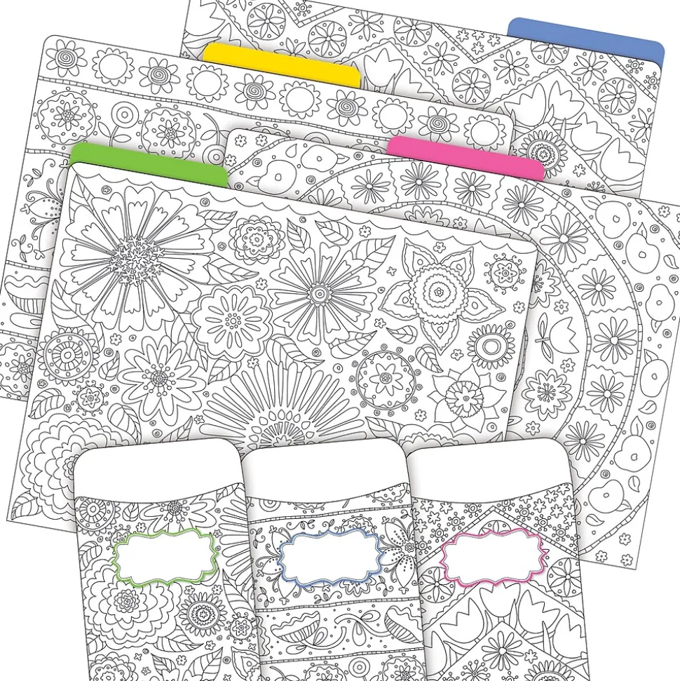 Barker Creek Color Me! Folder & Pocket Set, 1/3-Cut Tab, Letter Size, In My Garden, 42/Set (4409)