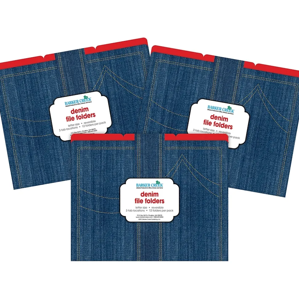 Barker Creek Denim Letter-Size File Folders, 36/Set (BC3915)