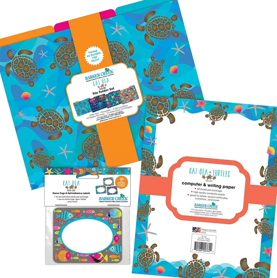 Barker Creek Get Organized File Folder Set, 1/3-Cut Tab, Letter Size, Kai Ola Sea Turtles, 107/Set (150)