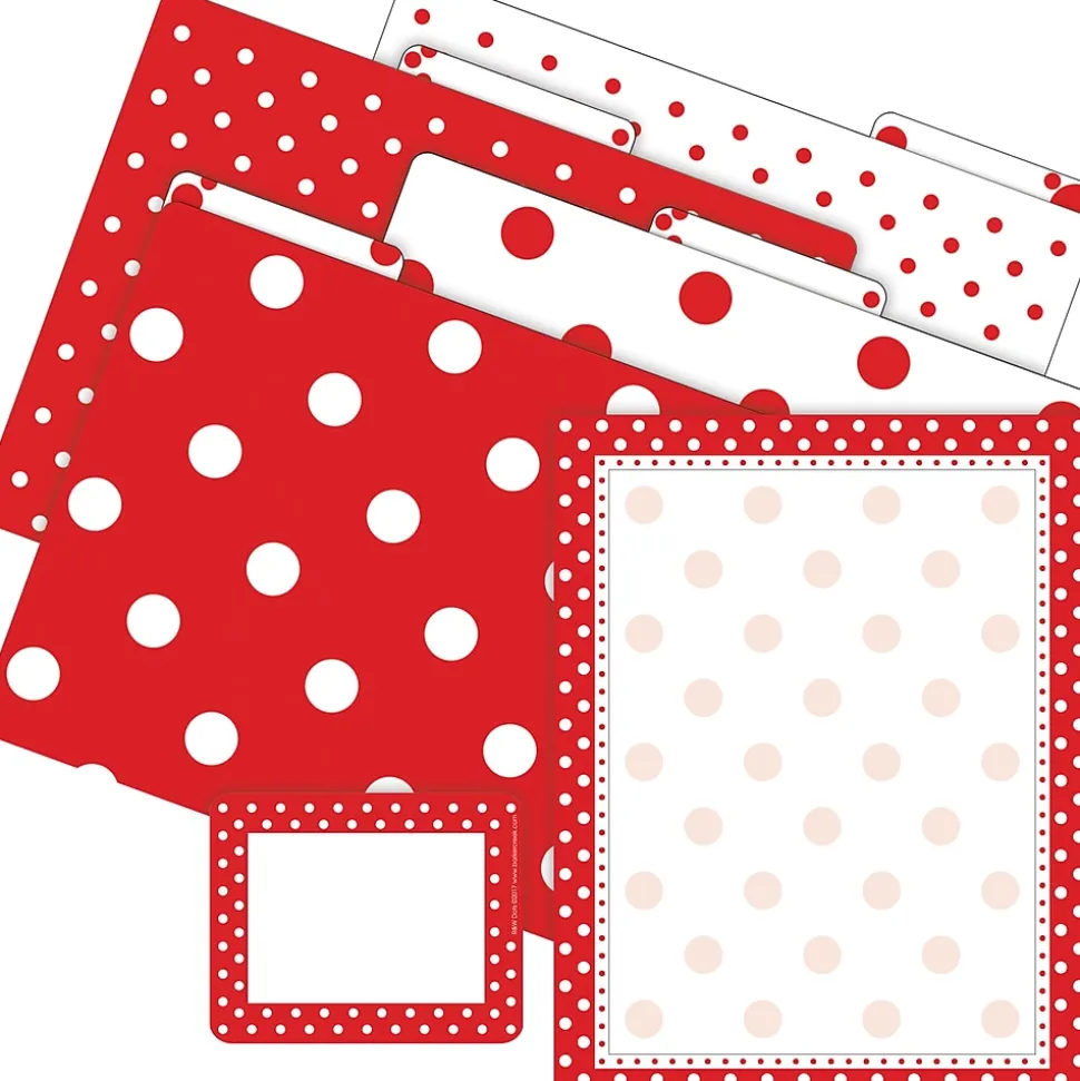 Barker Creek Get Organized File Folder Set, 1/3-Cut Tab, Letter Size, Red & White Dot, 107/Set (159)