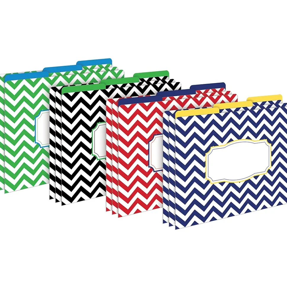 Barker Creek Get Organized File Folder Set, 1/3-Cut Tab, Letter Size, Chevron Nautical, 107/Set (138)
