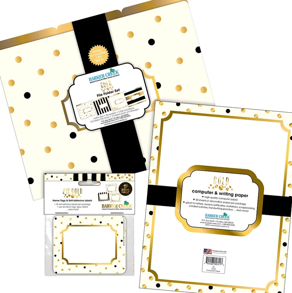 Barker Creek Get Organized File Folder Set, 1/3-Cut Tab, Letter Size, Gold, 107/Set (139)
