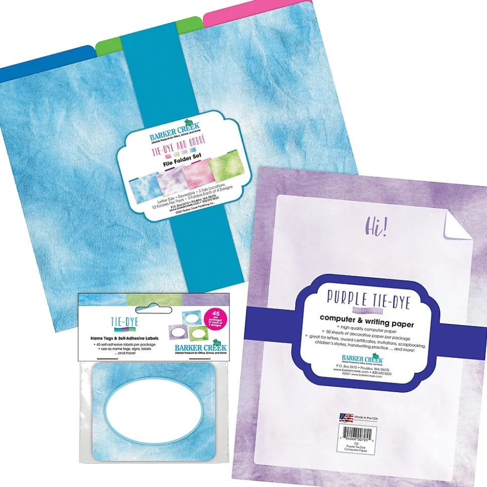 Barker Creek Get Organized File Folder Set, 1/3-Cut Tab, Letter Size, Tie-Dye & Ombré, 107/Set (130)