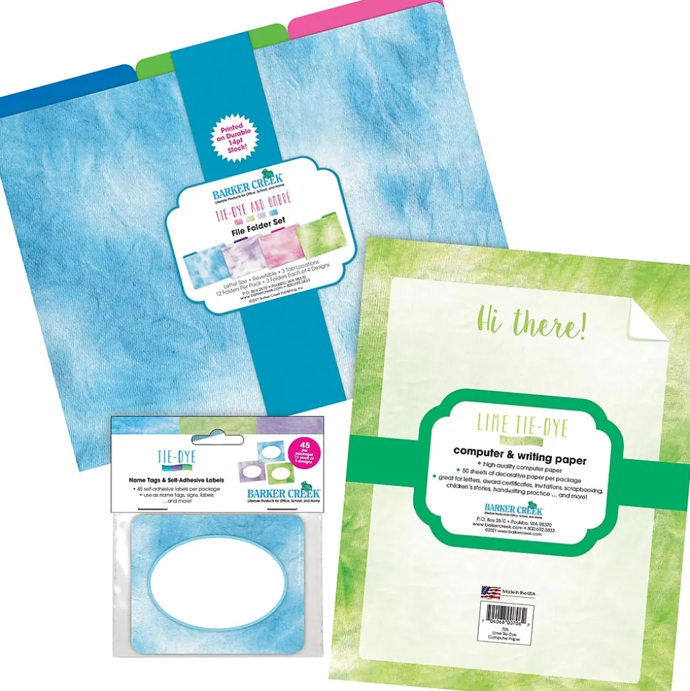 Barker Creek Lime Tie-Dye File Folder, 1/3-Cut Tab, Letter Size, Assorted, 107/Set (155)