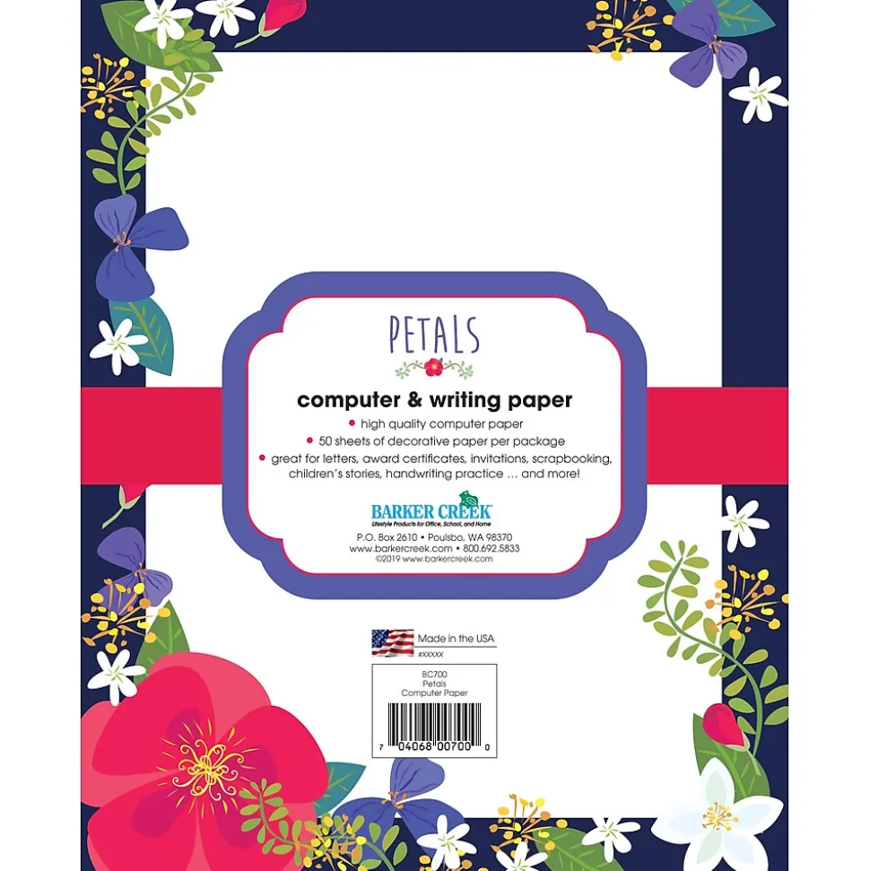 Barker Creek Petals Computer Paper, 8 ½” x 11", 50 Sheets/Pack (BC700)