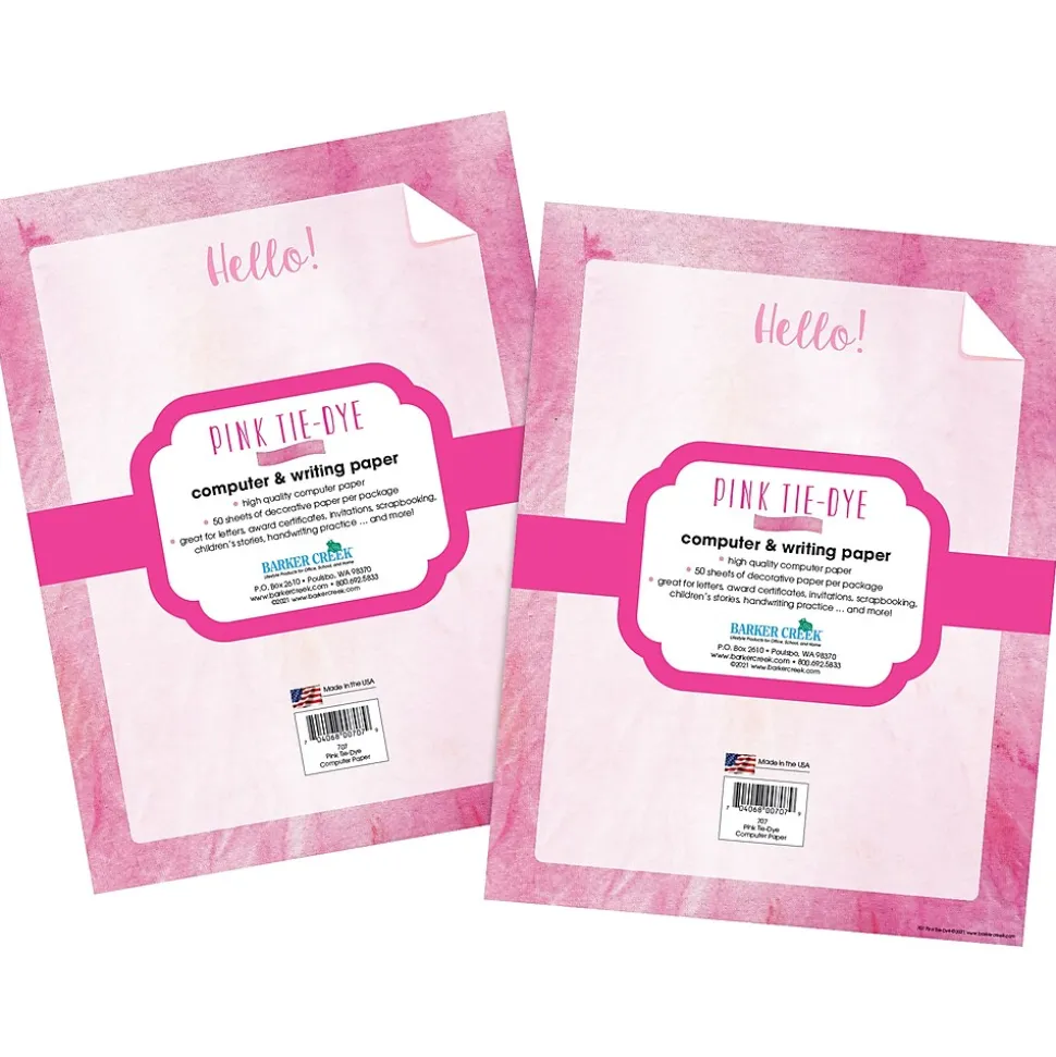 Barker Creek Pink Tie-Dye Computer Paper Pack, 100 Sheets/Set (4340)