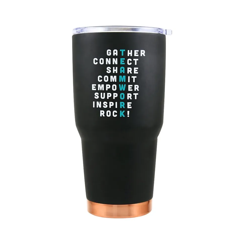 Baudville Big Sip Teamwork Crossword Tumbler, Black, 30 Oz. (93026)