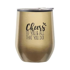Baudville Cheers! Cheers to You Wine Tumbler, Gold Metallic, 12 oz. (79956)
