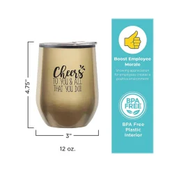 Baudville Cheers! Cheers to You Wine Tumbler, Gold Metallic, 12 oz., 10/Pack (79956A)
