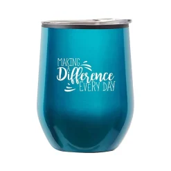 Baudville Cheers! Making a Difference Wine Tumbler, Blue Metallic, 12 oz., 10/Pack (79955A)