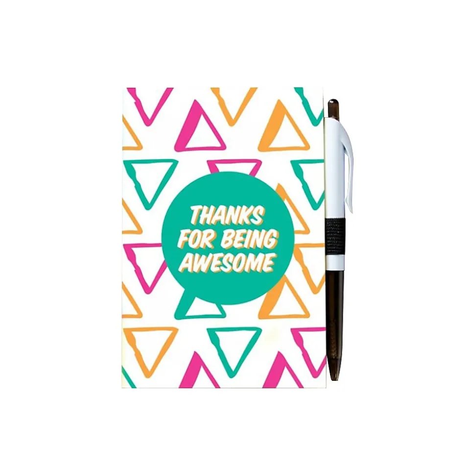 Baudville Colorific Value Thanks for Being Awesome Journal with Pen, 4" x 6", Ruled, Multicolor, 5/Pack (94105P5)