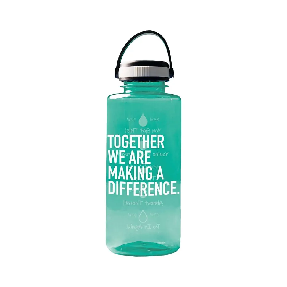 Baudville Drink it Up! "Making a Difference" Plastic Water Bottle, 36 oz., Green, 2/Pack (1396376P231)