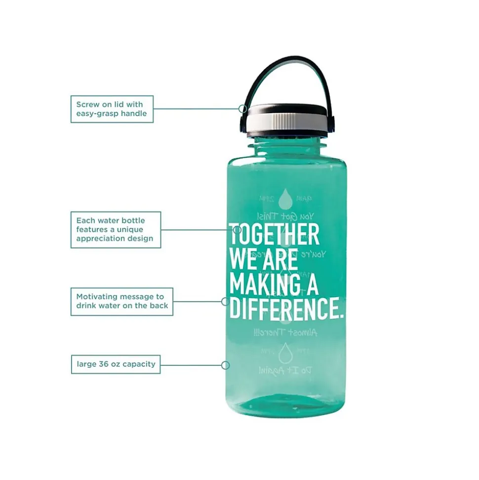Baudville Drink it Up! "Making a Difference" Plastic Water Bottle, 36 oz., Green, 2/Pack (1396376P231)