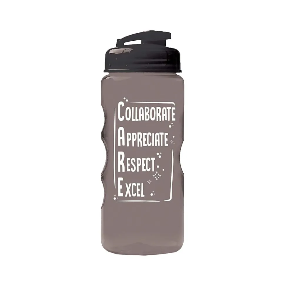 Baudville Quick Grip "C.A.R.E" Plastic Water Bottle, 22 oz., Black, 3/Pack (1393275P331)