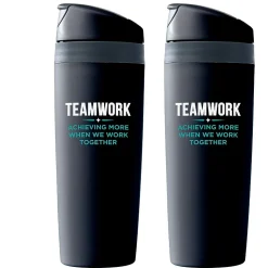 Baudville "Teamwork, Achieving More When We Work Together" Plastic Double Wall Insulated, 16 oz., 2/Pack (1393269P231)