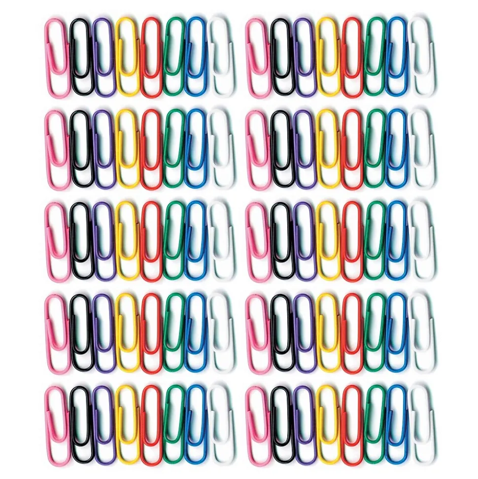 Baumgarten's Standard Paper Clips, Assorted Colors, 100 Clips/Pack, 10 Packs/Bundle (BAUMES5000-10)