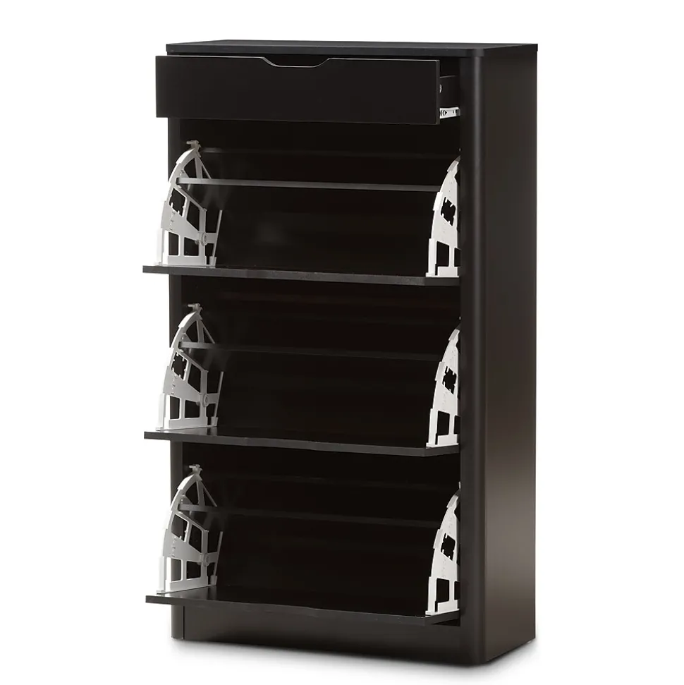 Baxton Studio Cayla 47" High Shoe Cabinet, Black (2633-7712-STPL)