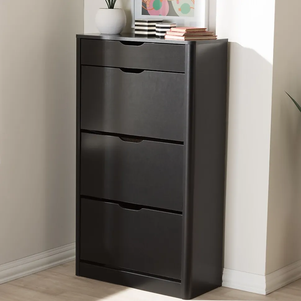 Baxton Studio Cayla 47" High Shoe Cabinet, Black (2633-7712-STPL)