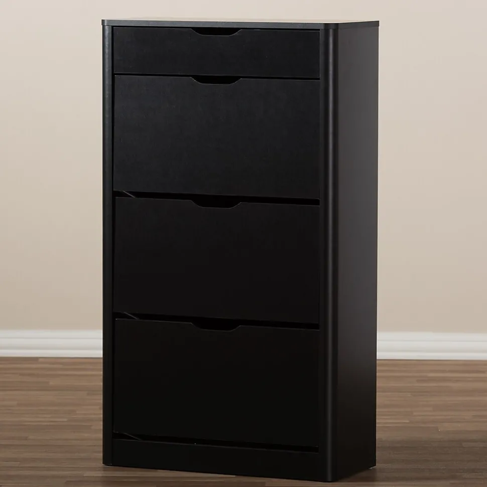 Baxton Studio Cayla 47" High Shoe Cabinet, Black (2633-7712-STPL)