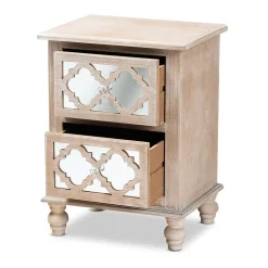 Baxton Studio Celia 26.38" High 2-Drawer Nightstand, Natural and Mirror (162-10263-HiT)