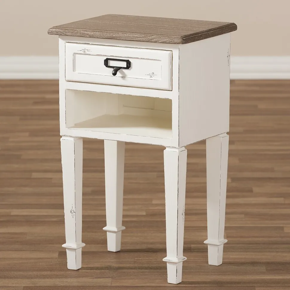 Baxton Studio Dauphine 26" High 1-Drawer Nightstand, White (2633-7575-STPL)
