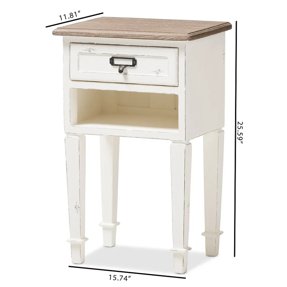 Baxton Studio Dauphine 26" High 1-Drawer Nightstand, White (2633-7575-STPL)