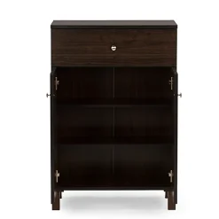 Baxton Studio Felda 35" High Wood Shoe Cabinet with Three Shelves, Dark Brown (2633-6497-STPL)