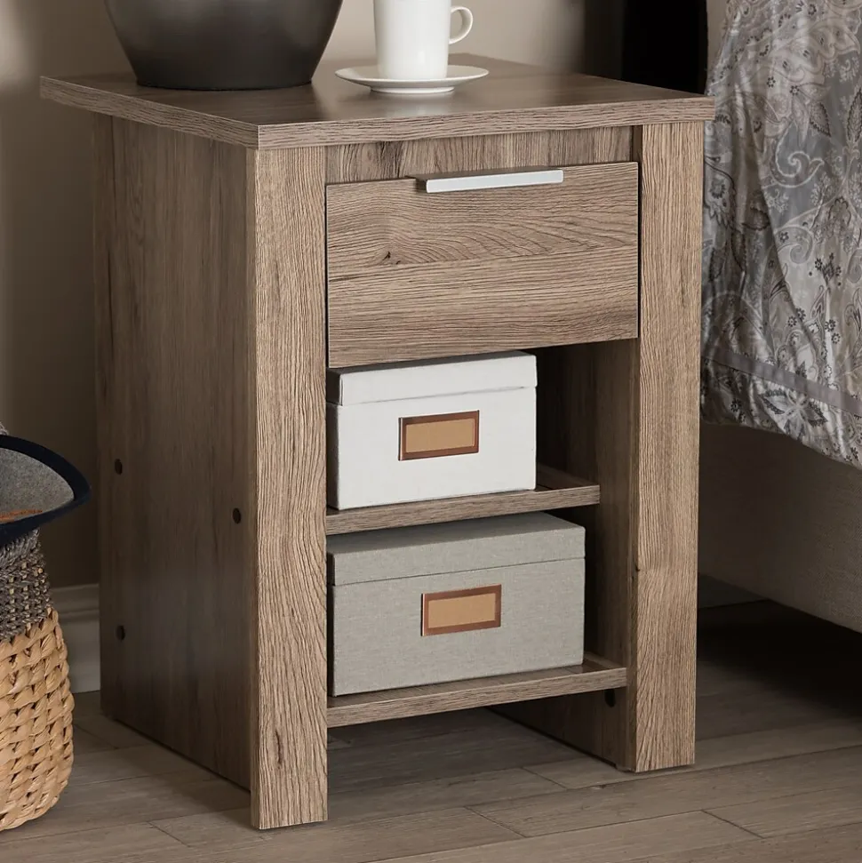 Baxton Studio Laverne 21.65" High 2-Shelf Nightstand, Oak Brown (146-8295-HiT)