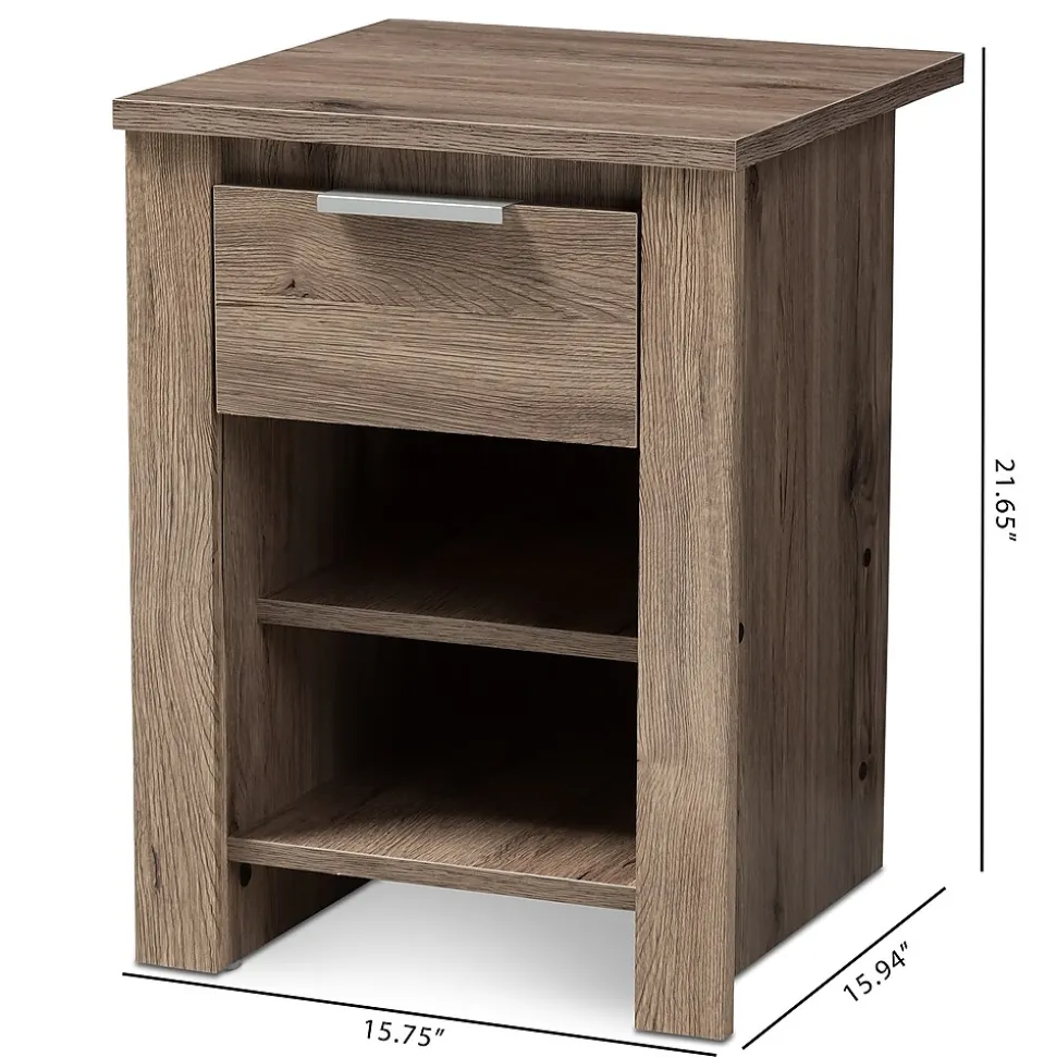 Baxton Studio Laverne 21.65" High 2-Shelf Nightstand, Oak Brown (146-8295-HiT)