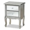 Baxton Studio Leonie 24.21" High 2-Drawer Nightstand, Silver and Mirror (162-10266-HiT)