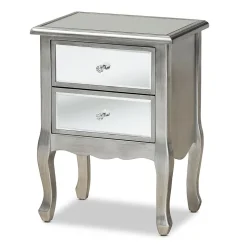 Baxton Studio Leonie 24.21" High 2-Drawer Nightstand, Silver and Mirror (162-10266-HiT)