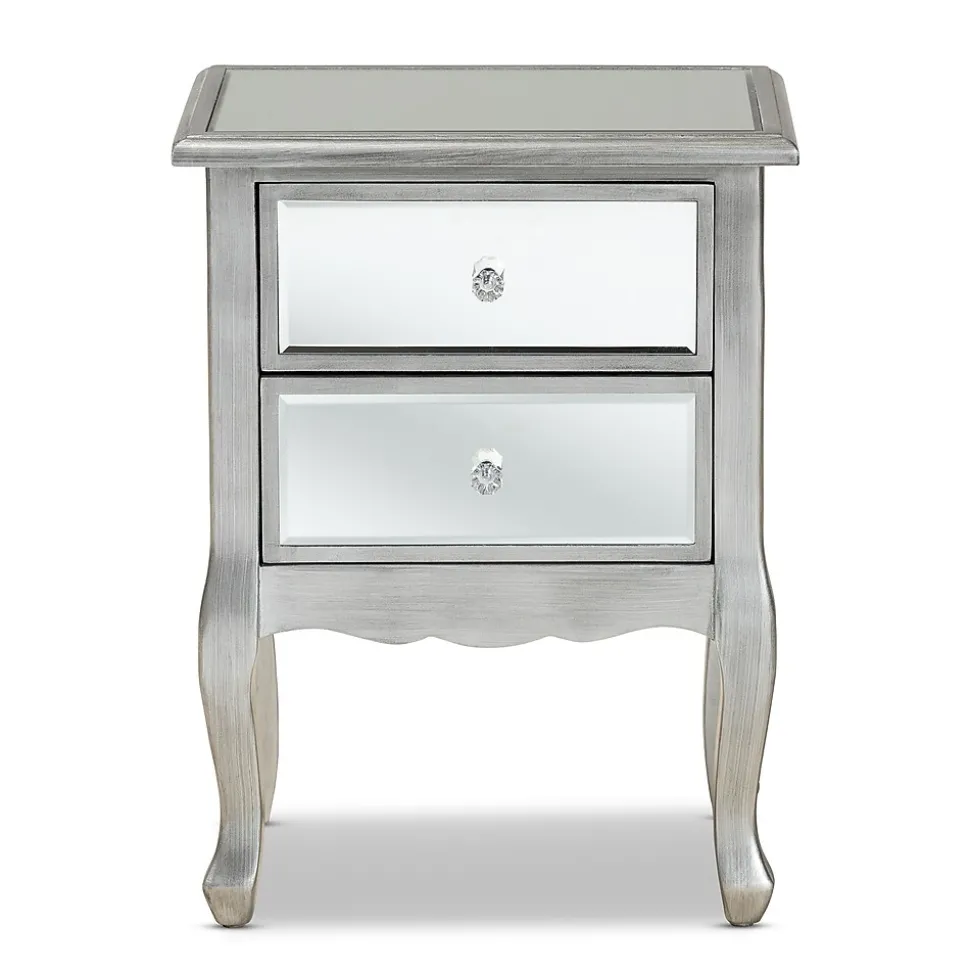 Baxton Studio Leonie 24.21" High 2-Drawer Nightstand, Silver and Mirror (162-10266-HiT)