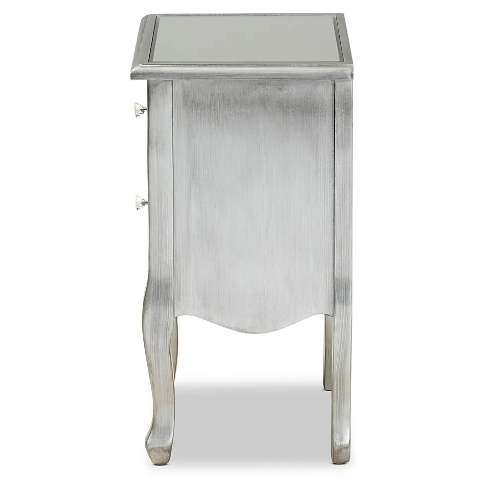 Baxton Studio Leonie 24.21" High 2-Drawer Nightstand, Silver and Mirror (162-10266-HiT)