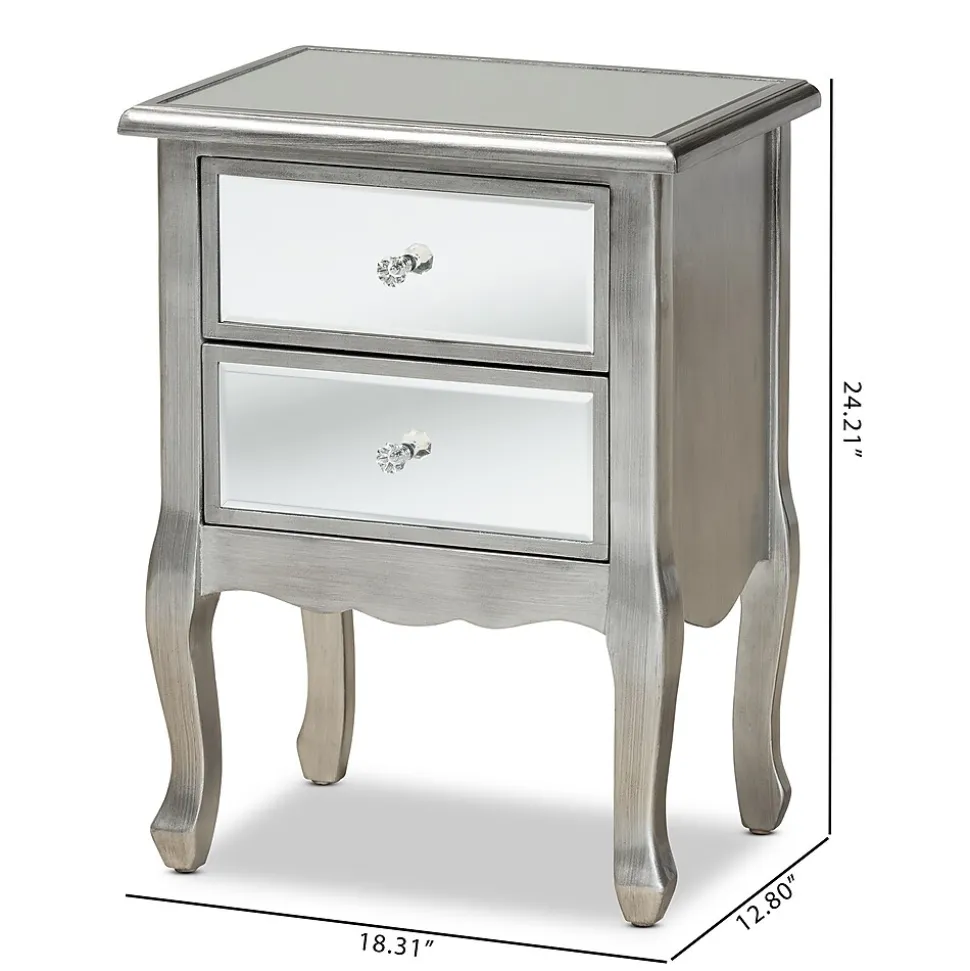Baxton Studio Leonie 24.21" High 2-Drawer Nightstand, Silver and Mirror (162-10266-HiT)