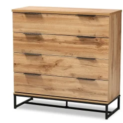 Baxton Studio Reid 38.98" High 4-Drawer Dresser, Oak and Black (162-10296-HiT)