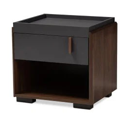 Baxton Studio Rikke 17.8" High 1-Shelf Nightstand, Gray and Walnut (152-9147-HiT)