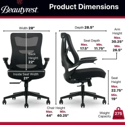 Beautyrest ErgoMax Ergonomic Mesh Swivel Task Chair, Black (60078-BLK)