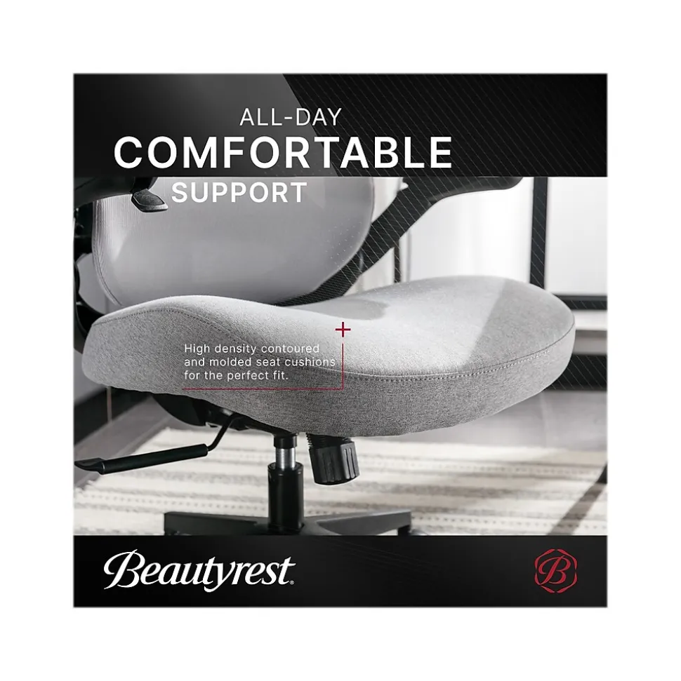 Beautyrest ErgoMax Ergonomic Mesh/Fabric Swivel Task Chair, Gray (60078-Gry)