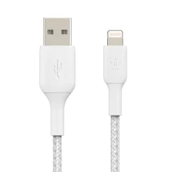 Belkin BOOST CHARGE Braided Lightning to USB-A Cable, 3.3 ft., White (CAA002BT1MWH)