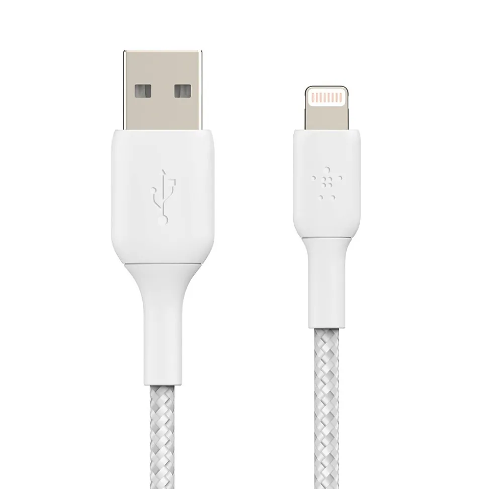 Belkin BOOST CHARGE Braided Lightning to USB-A Cable, 3.3 ft., White (CAA002BT1MWH)