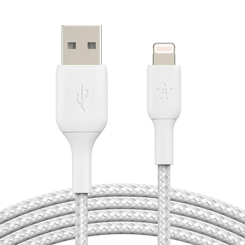 Belkin BOOST CHARGE Braided Lightning to USB-A Cable, 3.3 ft., White (CAA002BT1MWH)