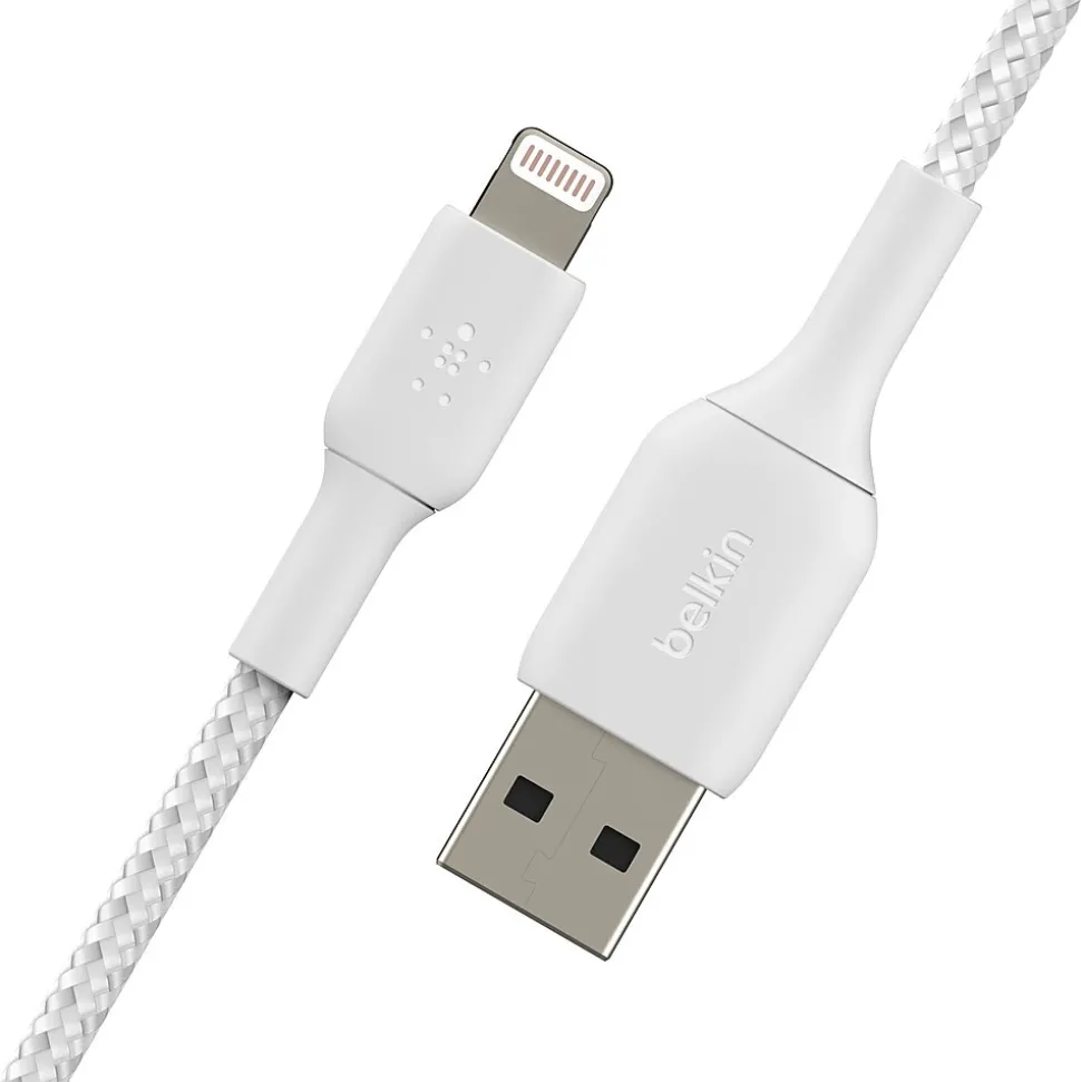 Belkin BOOST CHARGE Braided Lightning to USB-A Cable, 3.3 ft., White (CAA002BT1MWH)