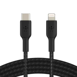 Belkin BOOST CHARGE Braided USB-C to Lightning Cable, 6.6 ft., Black