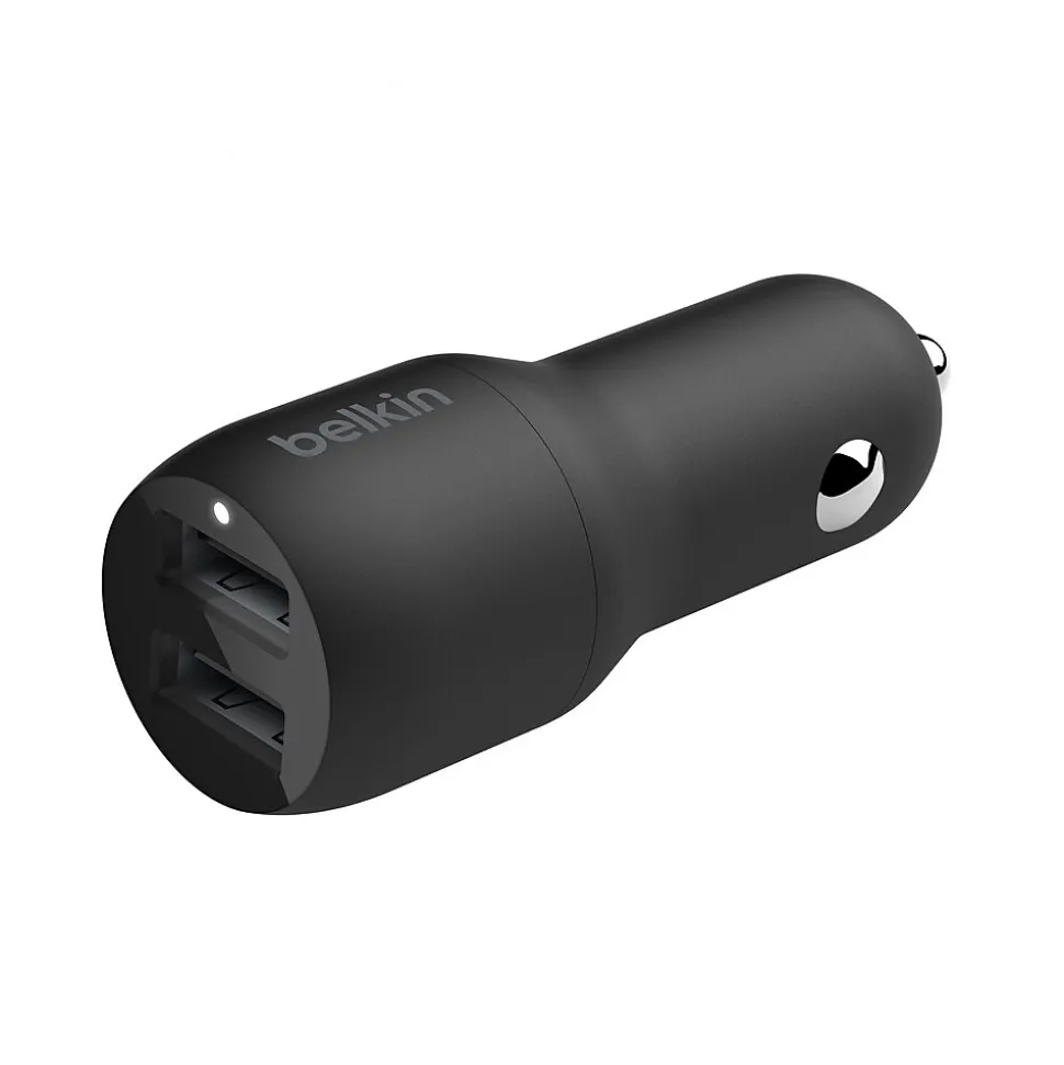 Belkin BOOST CHARGE Dual USB-A Car Charger, 24W + USB-A to Lightning Cable, Black