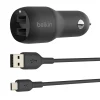 Belkin BOOST CHARGE Dual USB-A Car Charger 24 W + USB-A to Micro-USB Cable, Black